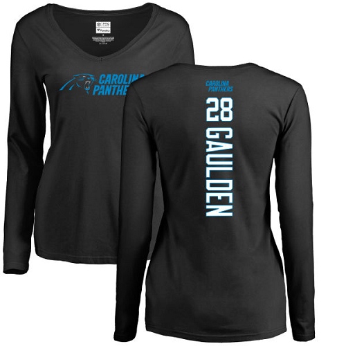 Carolina Panthers Black Women Rashaan Gaulden Backer Slim Fit NFL Football #28 Long Sleeve T Shirt->women nfl jersey->Women Jersey